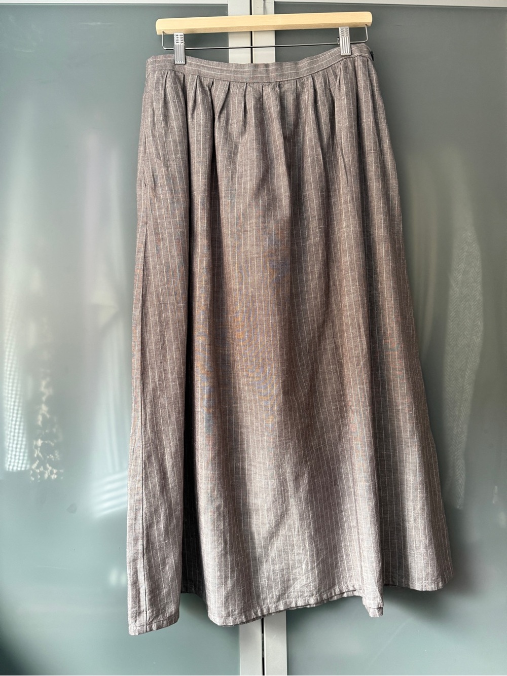 Muji Gray Pinstripe A-Line Maxi Skirt